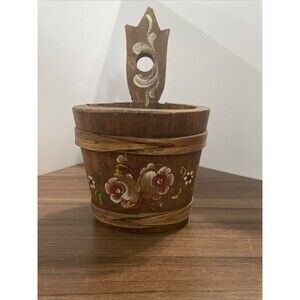 Germany Wood Flower Pot Basket Hand Painted Floral Bavarian Folk Art 8”